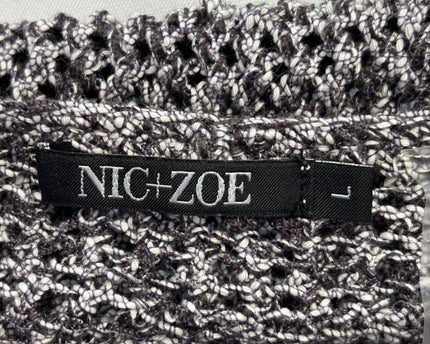 NIC+ZOE Black/White Open Knit V-Neck Sweater