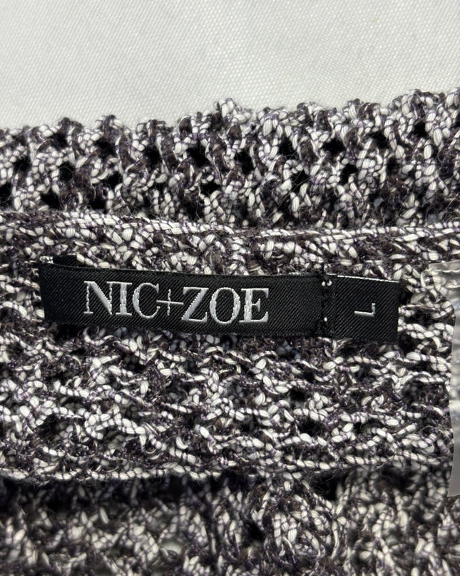 NIC+ZOE Black/White Open Knit V-Neck Sweater