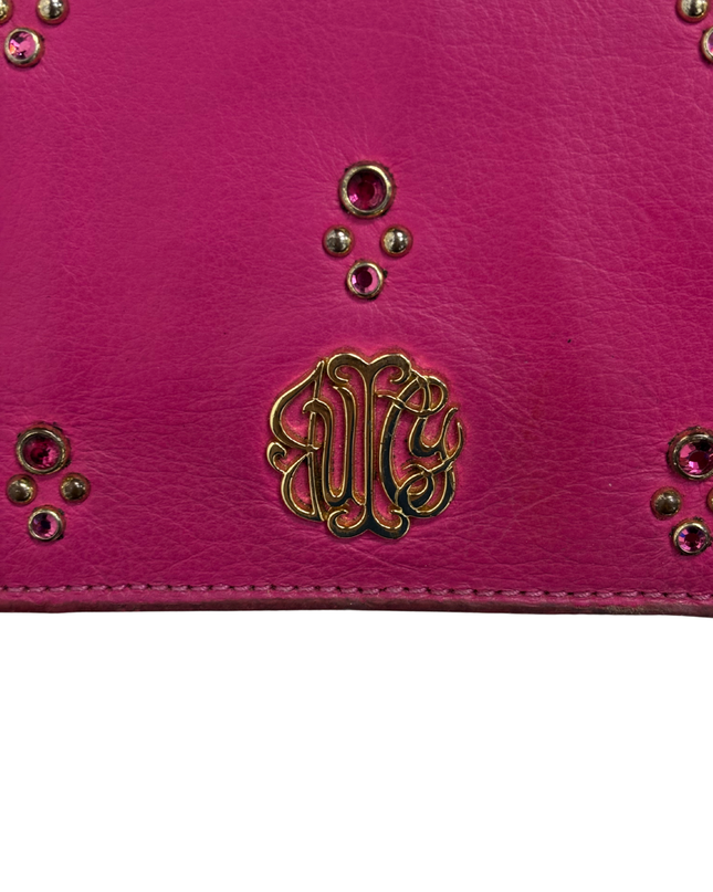 Juicy Couture Y2K Hot Pink Crystal Studs & Chain Strap Leather Flap Clutch