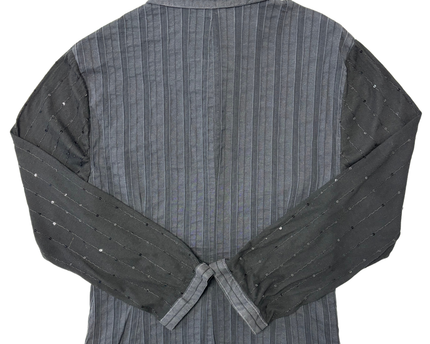 Scottage Ruffled Panelled Black Pinstripe Sequin Shirt