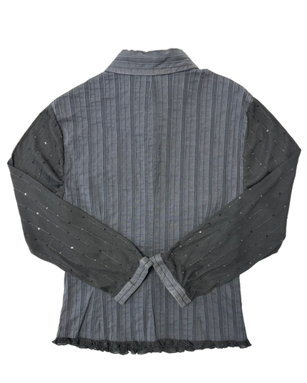 Scottage Ruffled Panelled Black Pinstripe Sequin Shirt