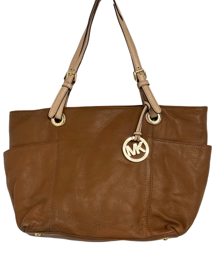 Michael Kors Pebbled Leather Slouchy Contrast Handles & Gold Charm Tote Bag