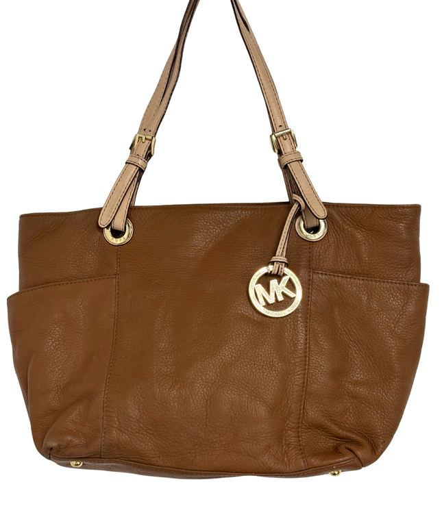 Michael Kors Pebbled Leather Slouchy Contrast Handles & Gold Charm Tote Bag