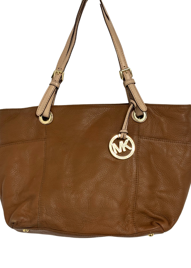 Michael Kors Pebbled Leather Slouchy Contrast Handles & Gold Charm Tote Bag