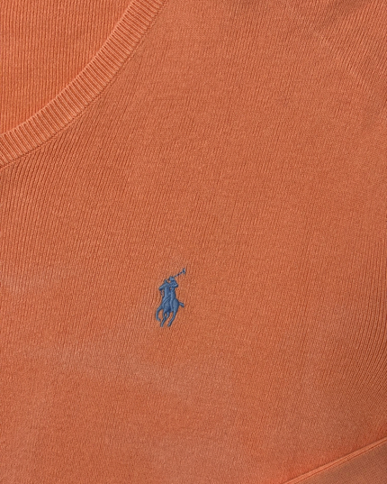 Ralph Lauren Peach Orange V-Neck Lightweight Cotton Sweater