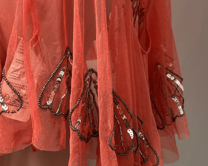 Free People Coral Sheer Sequin Mesh Top