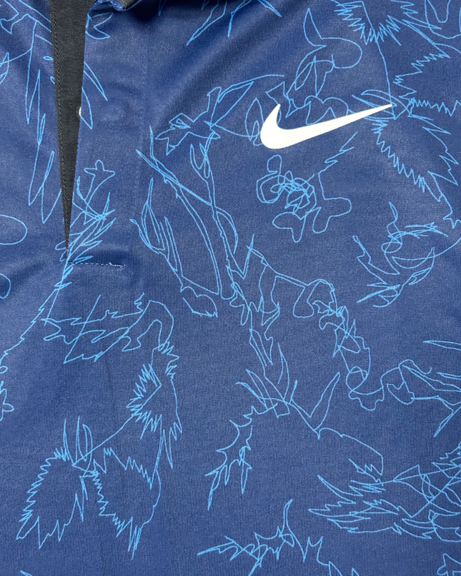 Nike Tiger Woods Collection Dri-FIT Navy Blue Floral Golf Polo