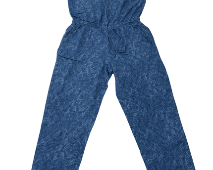 Chaps Denim Blue Leaf-Print Sleeveless Jumpsuit