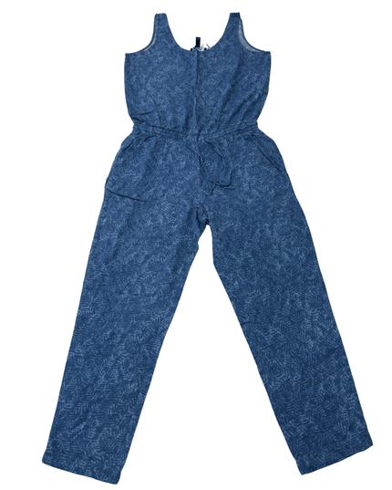 Chaps Denim Blue Leaf-Print Sleeveless Jumpsuit