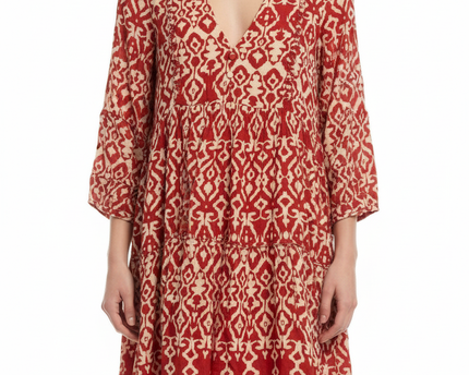 Zara Red Ikat Print Tiered Mini Dress