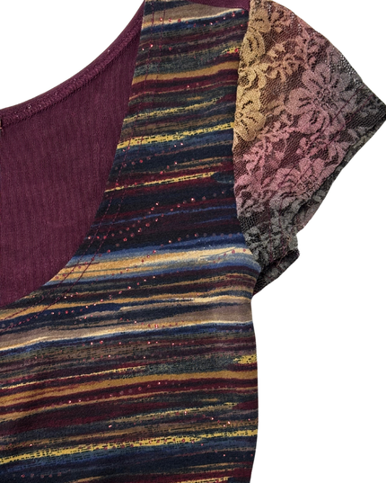 Desigual Boho Asymmetrical Purple & Multicolor Lace Sleeve Top