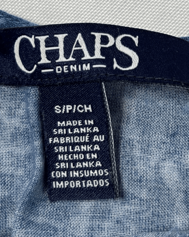 Chaps Denim Blue Leaf-Print Sleeveless Jumpsuit