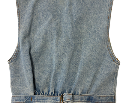 Manager Vintage Light Wash Floral Print Yoke & Stud Details Denim Vest