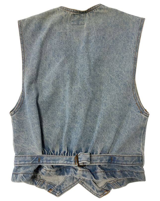 Manager Vintage Light Wash Floral Print Yoke & Stud Details Denim Vest