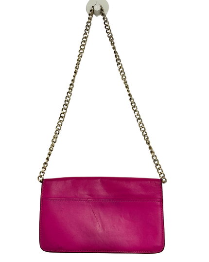 Juicy Couture Y2K Hot Pink Crystal Studs & Chain Strap Leather Flap Clutch
