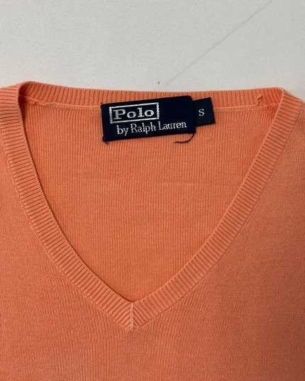 Ralph Lauren Peach Orange V-Neck Lightweight Cotton Sweater