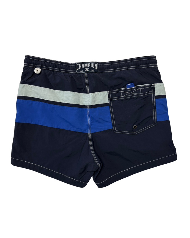 Champion Navy Blue & Royal Blue Striped Swim Shorts - L | Waist: 34"
