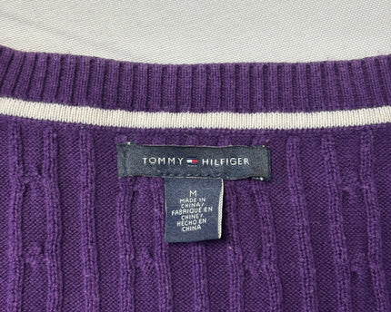 Tommy Hilfiger Purple Cable Knit V-Neck Sweater