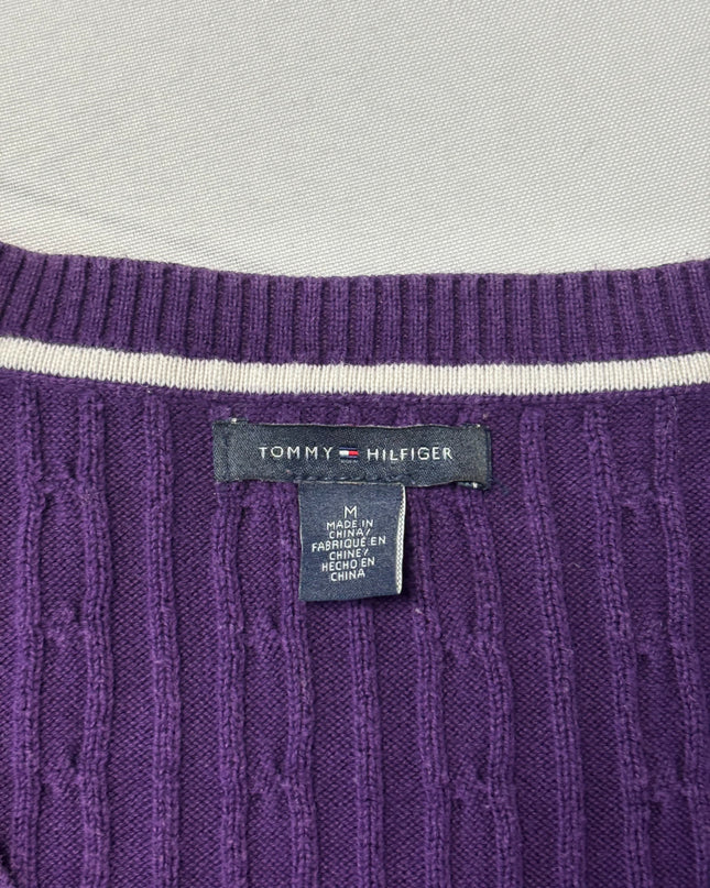 Tommy Hilfiger Purple Cable Knit V-Neck Sweater