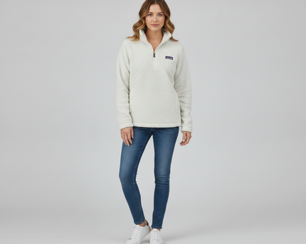 Patagonia White Los Gatos 1/4 Zip Sherpa Fleece Sweatshirt