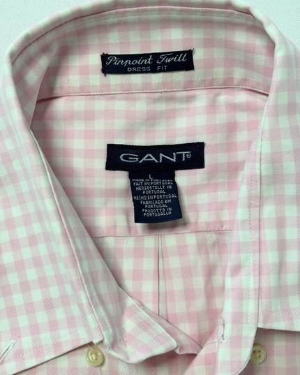 Gant Pink & White Gingham Check Pinpoint Twill Dress Shirt - XL