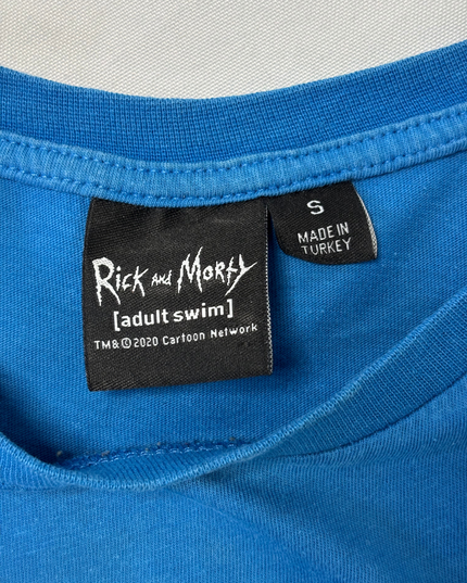 Rick and Morty x Adult Swim Blue Graphic Cartoon T-Shirt - S
