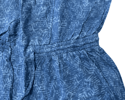 Chaps Denim Blue Leaf-Print Sleeveless Jumpsuit