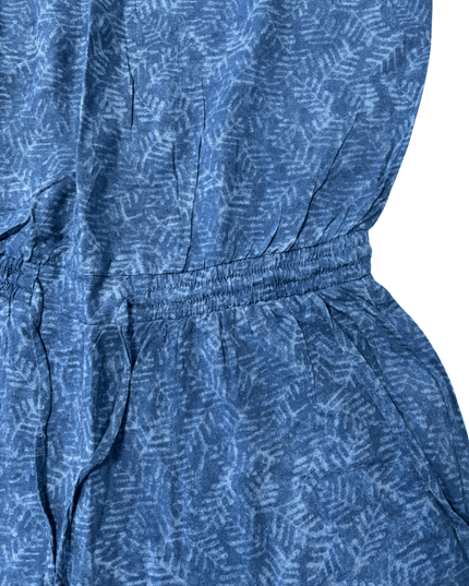 Chaps Denim Blue Leaf-Print Sleeveless Jumpsuit