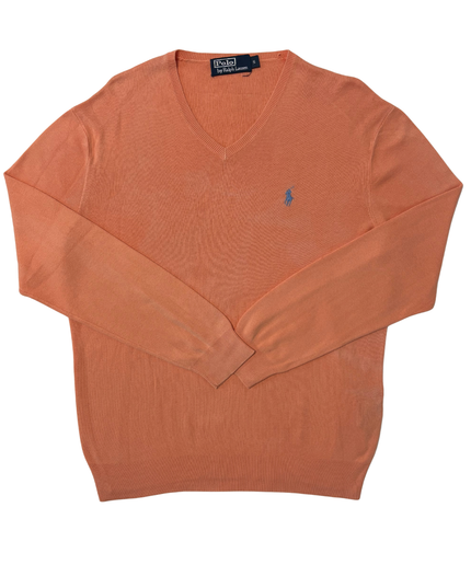 Ralph Lauren Peach Orange V-Neck Lightweight Cotton Sweater