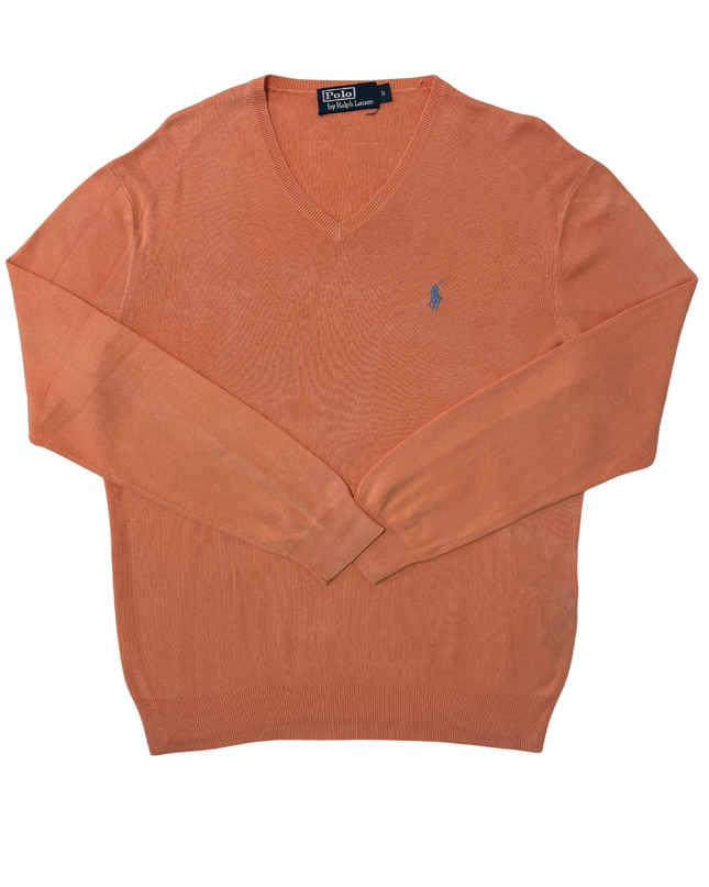Ralph Lauren Peach Orange V-Neck Lightweight Cotton Sweater
