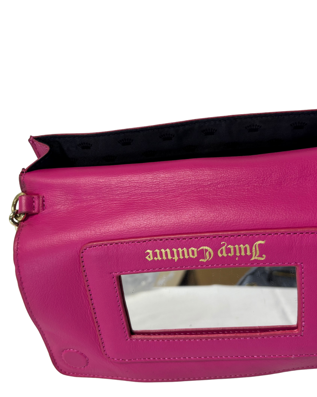 Juicy Couture Y2K Hot Pink Crystal Studs & Chain Strap Leather Flap Clutch