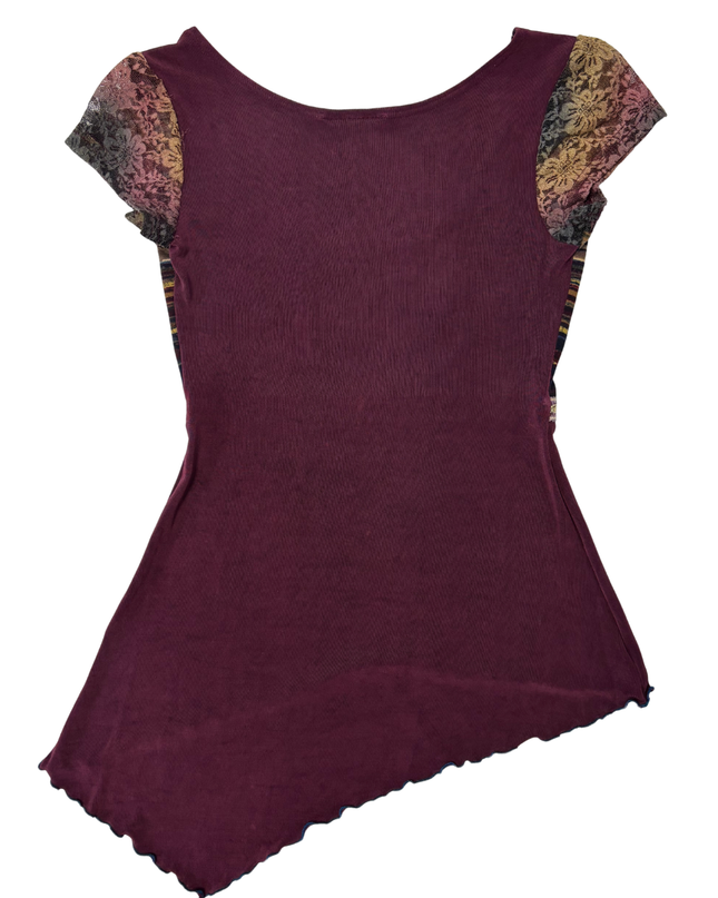 Desigual Boho Asymmetrical Purple & Multicolor Lace Sleeve Top