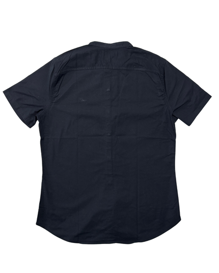 Hollister Epic Flex Muscle Fit Black Banded Collar Short Sleeve Shirt - M