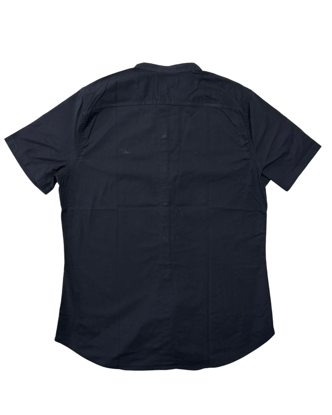 Hollister Epic Flex Muscle Fit Black Banded Collar Short Sleeve Shirt - M