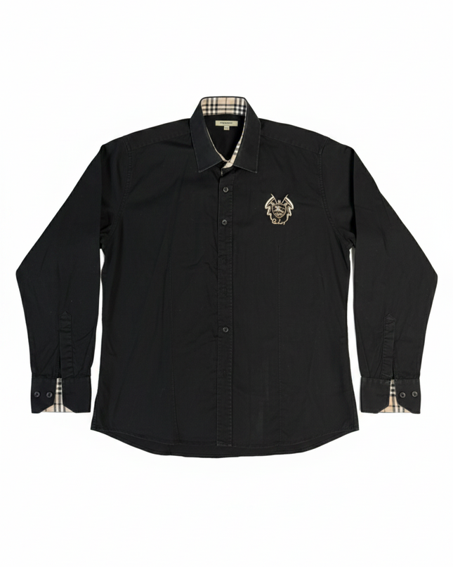 Burberry London Black Embroidered Crest Long-Sleeve Shirt