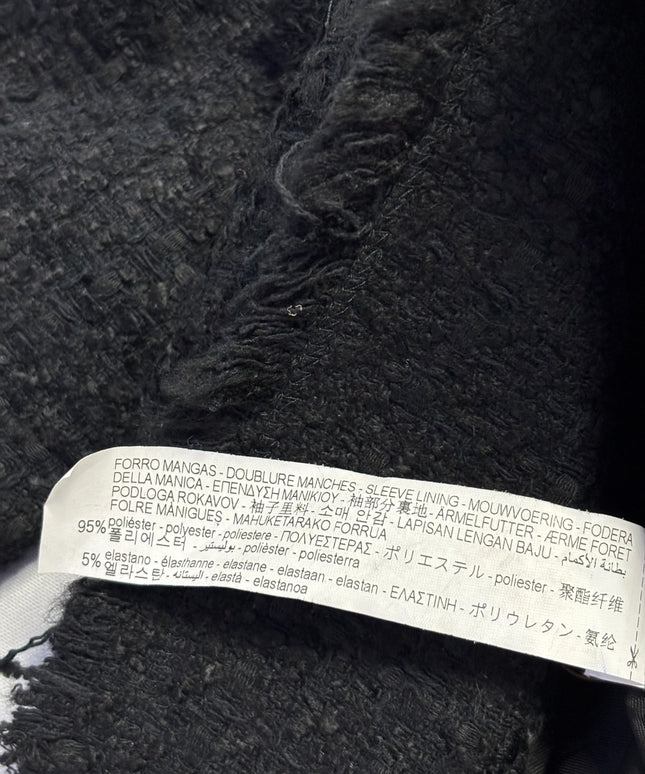 Zara Black Tweed Frayed Double Breasted Blazer