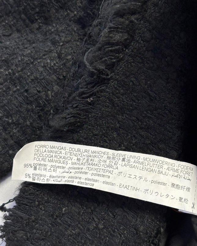 Zara Black Tweed Frayed Double Breasted Blazer
