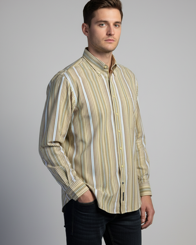 Gant Tan Striped Park 80's Poplin Dress Shirt