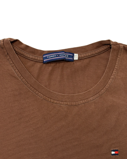 Tommy Hilfiger Classic Brown Logo Embroidered Cotton T-Shirt - S