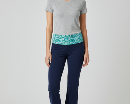 Lululemon Navy Blue Wide Leg Yoga Pants with Floral Waistband