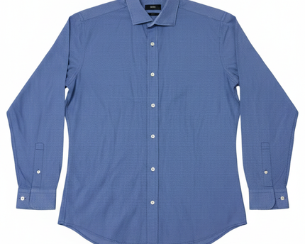 Boss Blue Slim Fit Micro-Pattern Button-Down Shirt