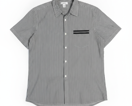 Calvin Klein Black/White Striped Short Sleeve Button-Down Shirt