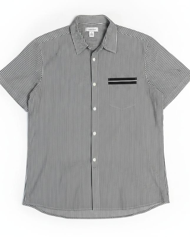 Calvin Klein Black/White Striped Short Sleeve Button-Down Shirt
