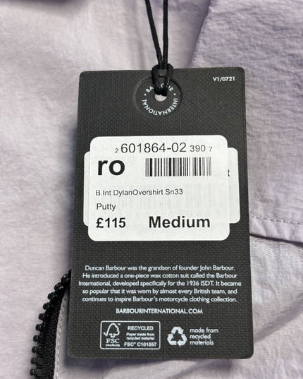 Barbour International Putty Zip-Up Lightweight Over-shirt Jacket | With Tags