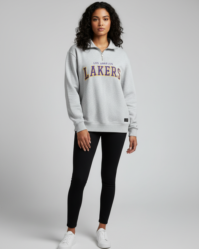 NBA Los Angeles Lakers Grey Quarter-Zip Cropped Sweatshirt
