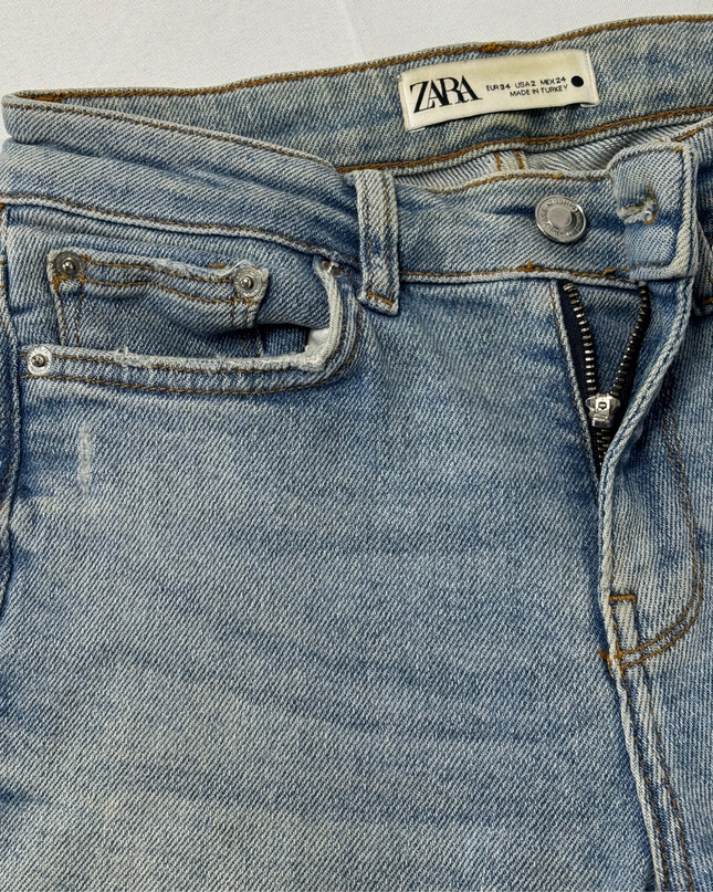 Zara Light Wash Distressed Raw Hem Cropped Skinny Jeans