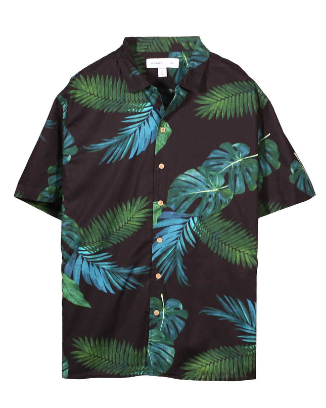 Old Navy Tropical Leaf Print Black Slim Fit Shirt