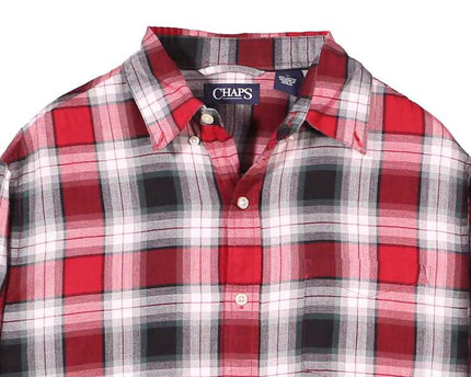 Chaps Button Up Geometric Plaid Cotton Blend Shirt
