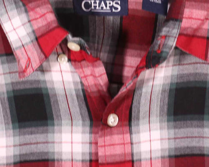 Chaps Button Up Geometric Plaid Cotton Blend Shirt