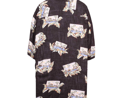 Campia Batik Bay Tropical Hawaiian Short Sleeve Button Down Black Shirt